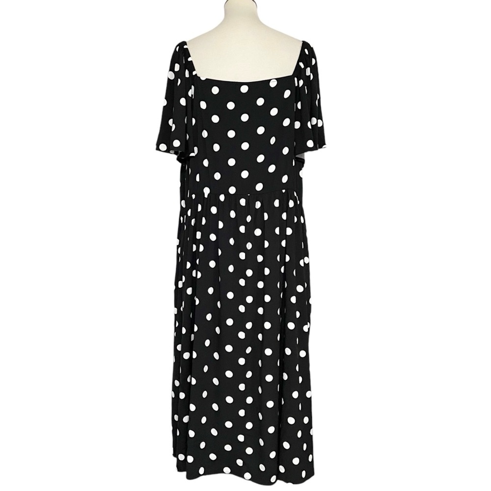 Ava & Viv Women's Black & White Polka Flutter Short Sleeve Midi Dress 3x - Picture 4 of 12
